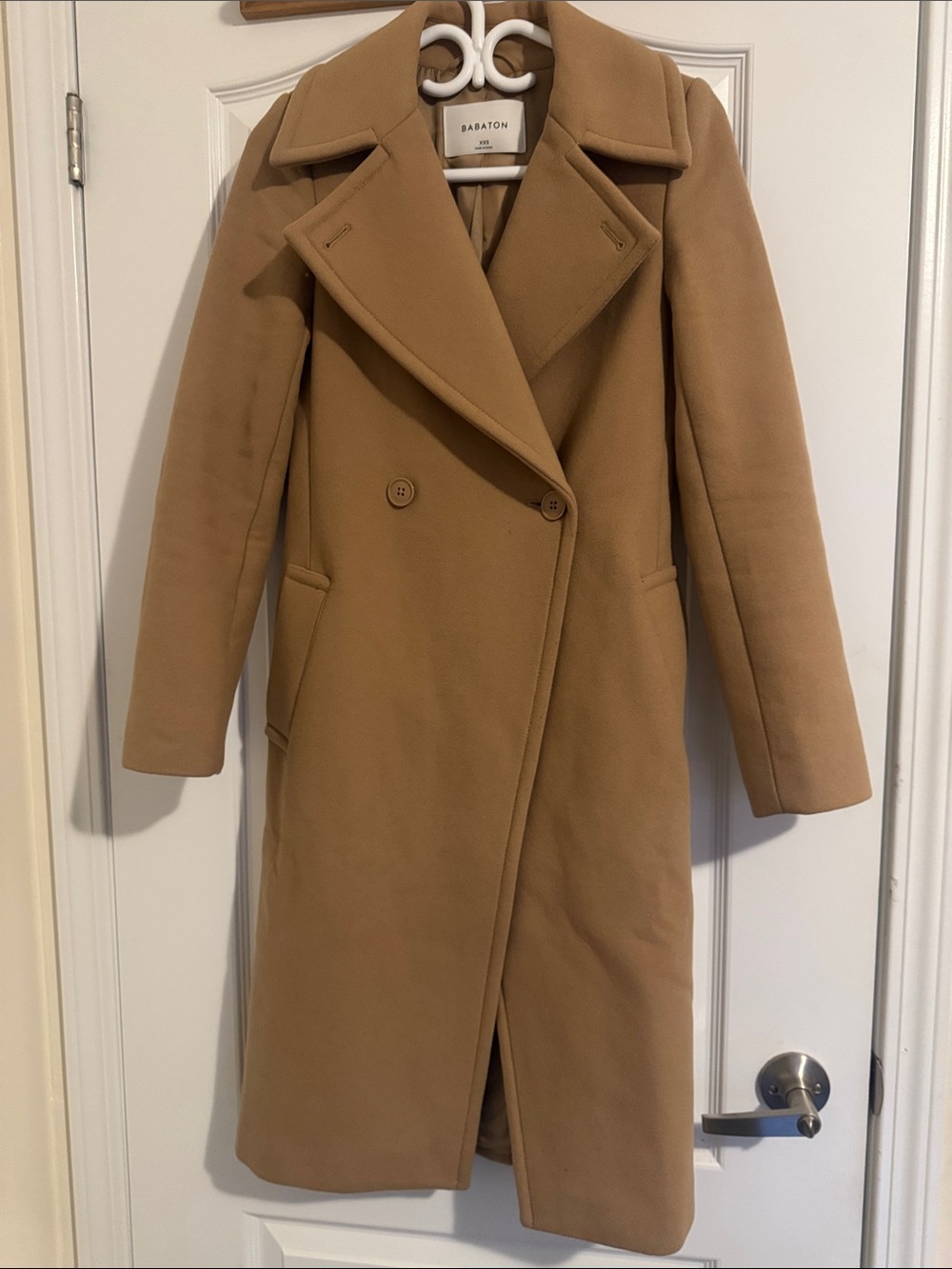 Babaton Camel Double-Breasted Wool Trench Coat